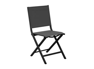 Chaise THEMA châssis aluminium epoxy GRIS toile textilene NOIR pliante Alizé