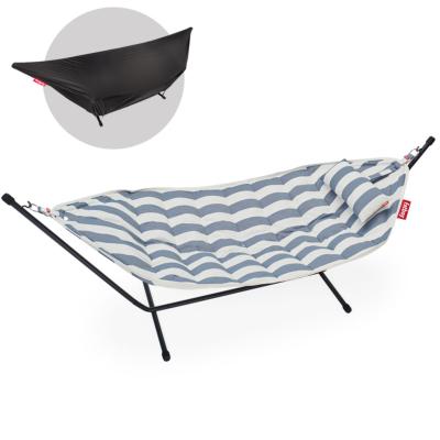 Grand Hamac Headdemock filet hamac rayé bleu Océan structure en metal noir Fatboy+coussin+housse