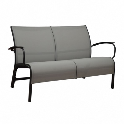 Banc Linea châssis alu graphite toile polyester enduite perfore perle  L136X75X83cm HA41cm 