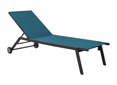 Lit de soleil chassis Alu epoxy et toile polyester FLORENCE Graphite/ Bleu - empilable - PROLOISIRS