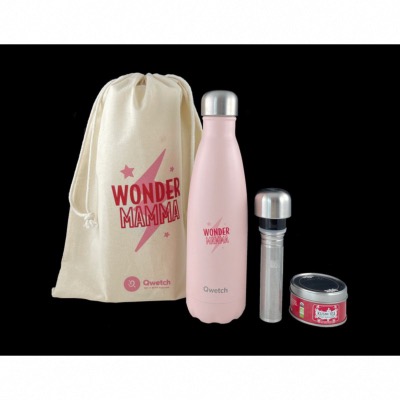 Coffret Fête des mères Kusmi-Wonder Mamma Bouteille Isotherm en acier rose pastel 500ml 