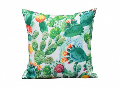 Coussin MOTIF FOUGERES CACTUS VERT 45X45, toile polyester 280 gr traité déperlant. PROLOISIRS