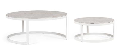Set 2 tables basses TALUNAS Blanc, aluminium dim : Ø60 x H31cm et  Ø90 x H37cm Andrea Bizzotto