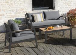 Set GAMES Graphite/Chêne châssis aluminium époxy. Coussins polyester déhoussables. Canapé : 157,5x70