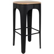 Tabouret de Bar UP WH chassis acier noir, assise bois naturel