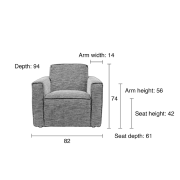 BOR, fauteuil confort et design en tissu couleur anthracite châssis en pin