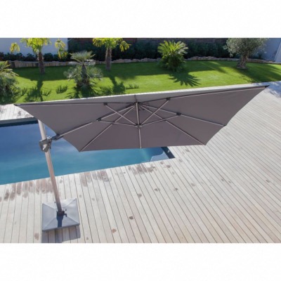 Parasol déporté ELIOS orientable 3x3 mat alu gris toile novasun 280gr/m2 chiné clair 