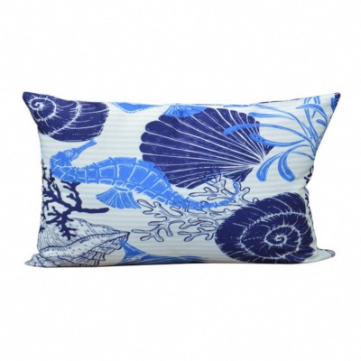 Coussin MOTIF COQUILLAGE BLEU  60X30, toile polyester 280 gr traité déperlant. Rembourrage FOAM WATE