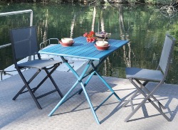 Gueridon GLOBE 110x70x74 cm châssis aluminium plateau à lattes Bleu pliante PROLOISIRS