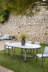 Table repas BASTINGAGE aluminium GRIS, duratek Plateau HPL beton ciré - 12 personnes Les Jardins