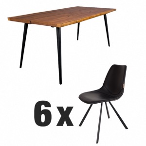 Table Alagon 220x90 + 6 chaises Franky Noires