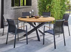Fauteuil DELIA Accoudoirs Teck Graphite/Noir 56x86x58cm - Châssis Aluminium - Toile TPEP