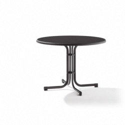Table pliante ronde, Ø100 cm pied acier gris foncé et plateau Mécalit pro couleur marbré gris anthra