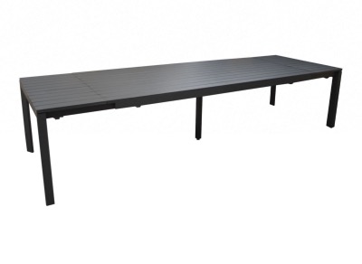 Table ELENA II 340, chassis aluminium epoxy, 2 allonges, pied U sur roues 8/14 personnes. Proloisirs