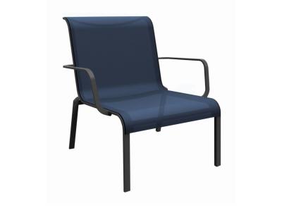 FAUTEUIL LOUNGE CAURO en aluminium coloris graphite et toile coloris Bleu