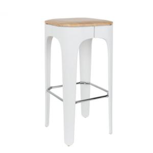 Tabouret de Bar UP WH chassis acier blanc, assise bois naturel