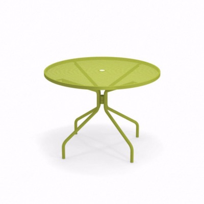 Table Cambi Ø106 plateau acier avec trou parasol coloris vert  