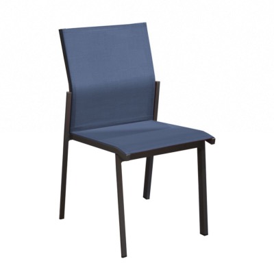 Chaise DELIA, chassis aluminium epoxy GRAPHITE toile bleu empilable 