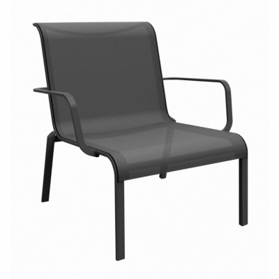 FAUTEUIL LOUNGE CAURO en aluminium coloris graphite et toile coloris grise