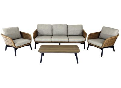 Set 4 pièces TORNADO Graphite, châssis aluminium époxy. Table : 115x60x35 cm - Canapé : 195x87x67 cm
