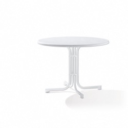 Table pliante ronde, Ø100 cm pied acier blanc et plateau Mécalit pro couleur marbré blanc 