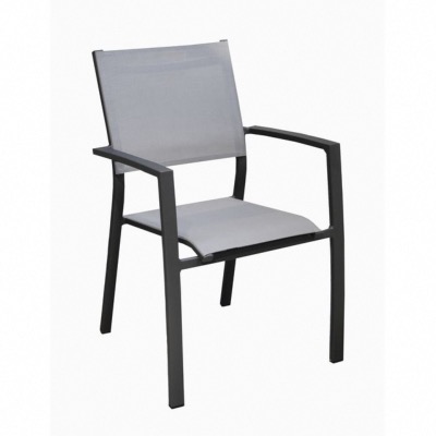 Fauteuil GAMES, chassis aluminium epoxy GRAPHITE, toile TPEP coloris PERLE, empilable. 