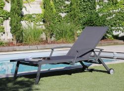 Lit de soleil FLORENCE avec accoudoirs chassis Alu epoxy toile polyester Grise empilable PROLOISIRS