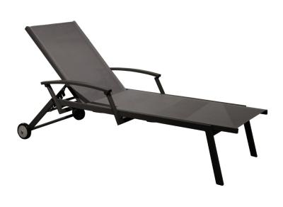 Lit de soleil FLORENCE avec accoudoirs chassis Alu epoxy toile polyester Grise empilable PROLOISIRS