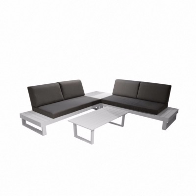 Ensemble salon d'angle Staten blanc coussins gris (set complet) - PROLOISIRS