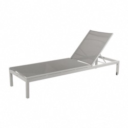 Lit de soleil THEMA châssis aluminium époxy Blanc toile polyester enduite perforée TAUPE PROLOISIRS