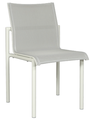 CHAISE EMPILABLE  BASTINGAGE Châssis aluminium blanc insert duratek toile ateja blanc Les Jardins