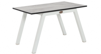 Table basse empilable AMAKA châssis aluminium blanc plateau hpl coloris béton ciré Les Jardins
