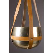 Suspension pour plante OASIS, aluminium plaqué laiton et cuir de buffle 21x47cm