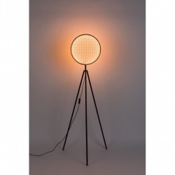 LAMPADAIRE SIEN Abat-jour en placage de bois avec sangles en rotin Base en fer 