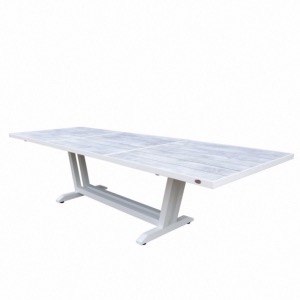 AMAKA - Table 200/300X105cm - pied blanc - plateau HPL aspect béton ciré - LES JARDINS