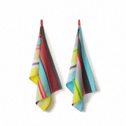 Set de 2 Torchons multicolore bayadere rayé large vertical - 100% coton - 50 x 70 cm
