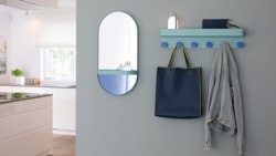 Miroir mural ovale decoratif coloris menthe avec etagere rangement integree 60x30,3x3,1cm Remember