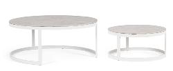 Set 2 tables basses TALUNAS Blanc, aluminium dim : Ø60 x H31cm et  Ø90 x H37cm Andrea Bizzotto