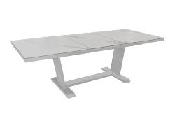 Table AMBER Blanc/Calacata 180/240x100x78cm - Châssis Aluminium - Platau plein 6mm - Allonge Auto El