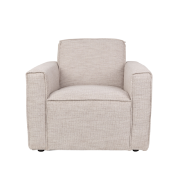 BOR, fauteuil confort et design en tissu couleur latte châssis en pin