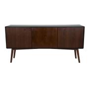 Buffet JUJU long 150 cm en bois portes et façades de tiroir en noyer, pieds en bois de frêne