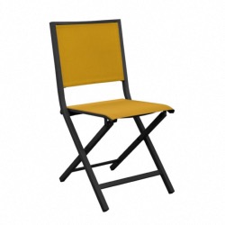 Chaise IDA Pliante châssis aluminium epoxy GRAPHITE toile polyester enduit perforée MOUTARDE L45xH89