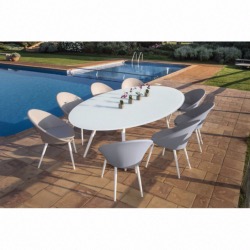 Table ovale SPADE pieds blancs, plateau verre foggy 200x120 cm - GARDEN ART