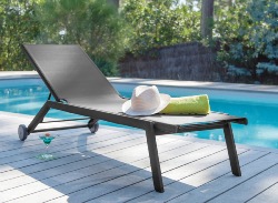 Lit de soleil chassis Alu epoxy FLORENCE alu Graphite toile polyester grise  empilable - PROLOISIRS