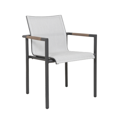 FAUTEUIL EMPILABLE  BASTINGAGE Châssis aluminium gris insert duratek toile ateja blanc Les Jardins