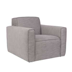 BOR, fauteuil confort et design en tissu couleur gris clair châssis en pin