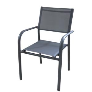Fauteuil DUCA châssis aluminium époxy GREY toile textilène GRIS empilable 