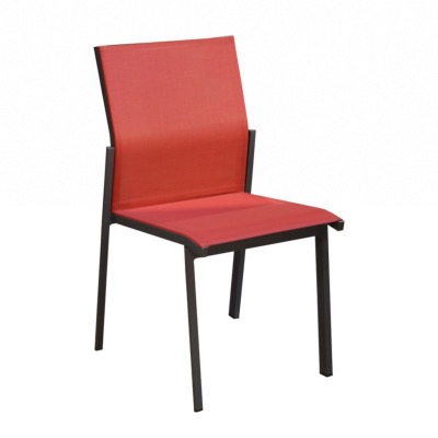 Chaise DELIA, chassis aluminium epoxy Graphite toile rouge empilable 