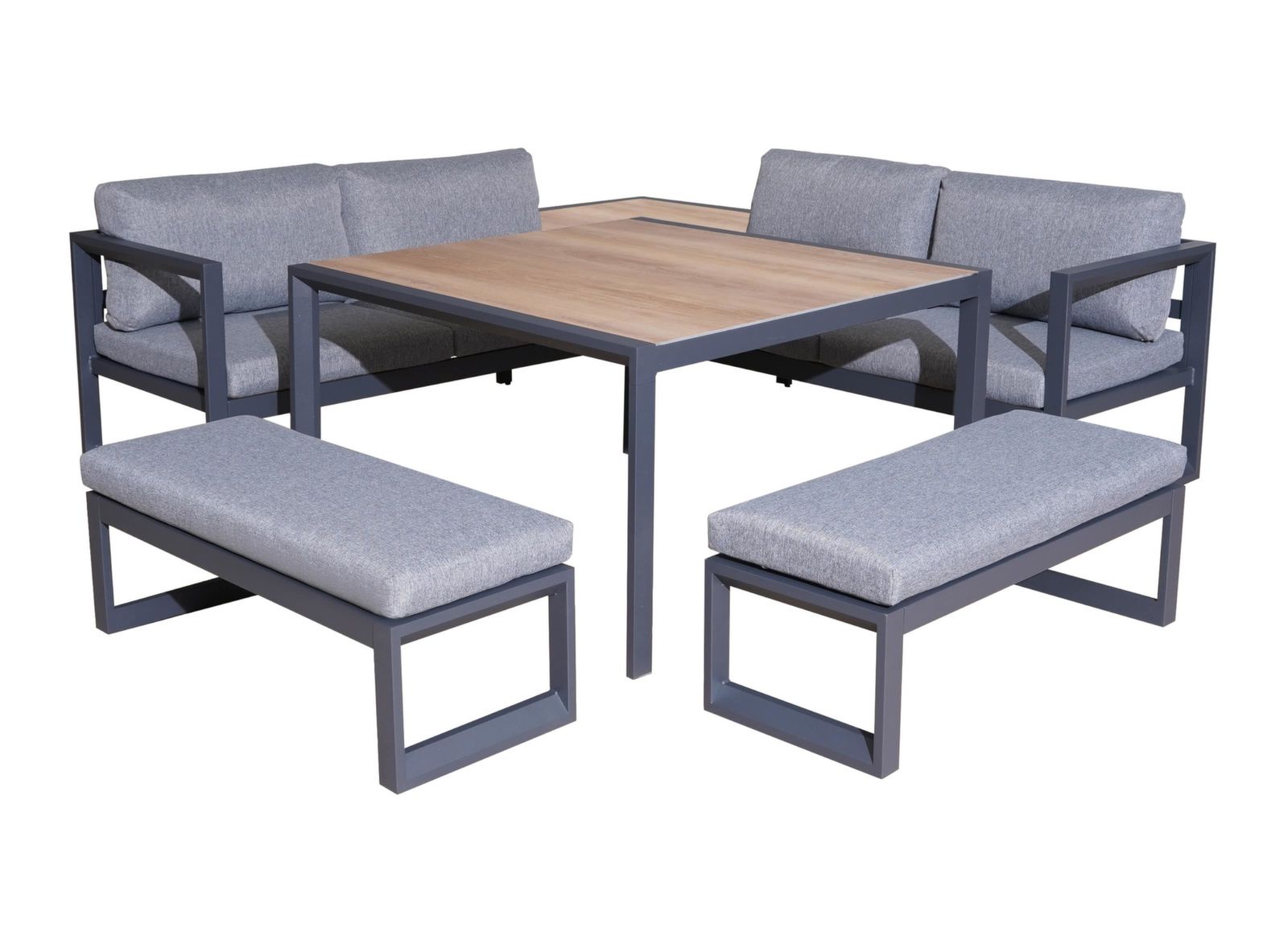 Set ROYAN III châssis aluminium époxy Graphite, Coussin déhoussable Light Grey. 2 Méridiennes : 140x