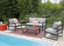 SET LOUNGE MOJITO, chassis aluminium epoxy VERT, coussins déhoussable. A monter. dilmensions  Canapé